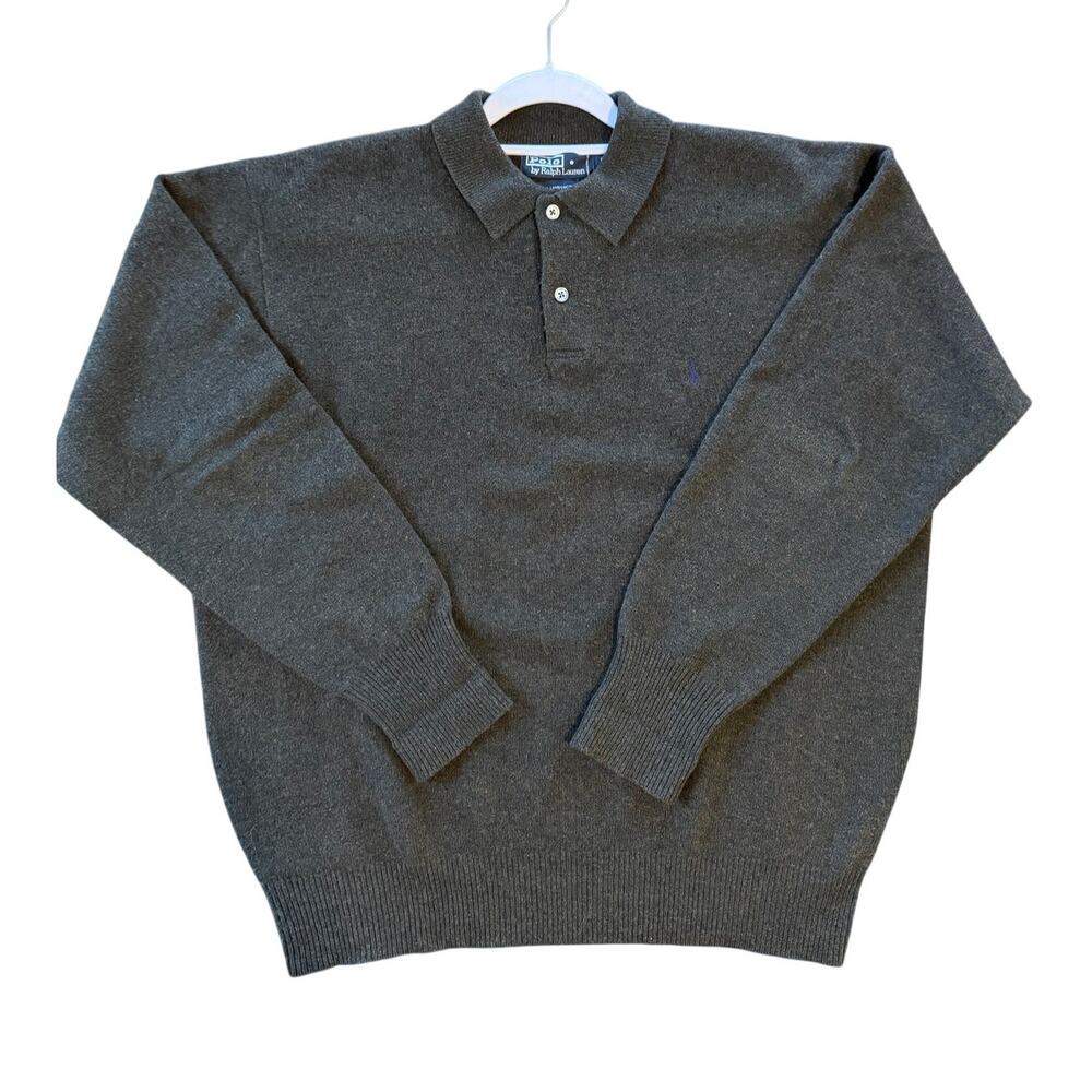 Vintage Polo Ralph Lauren Sweater Mens Large Green Lambswool Knit Collared 90s